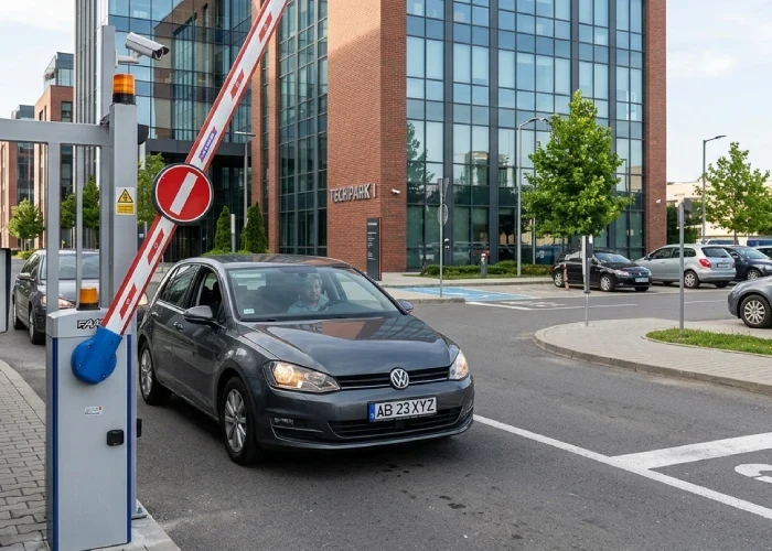 automatic boom barrier arm raised for car